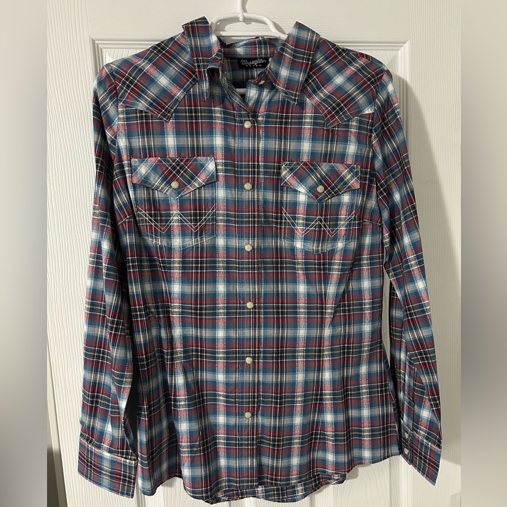 Wrangler Women’s Casual Plaid Shirt - Blue and Red
